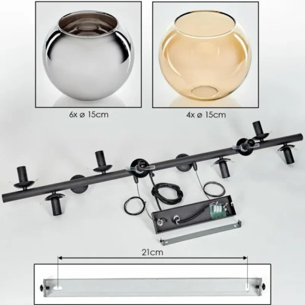 hofstein Gastor Suspension, Boule lumineuse, Suspension Ambre, Chrome, Fumé, 10 lumières* Lampes Modernes