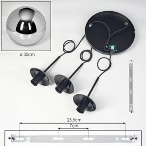 hofstein Gastor Suspension, Boule lumineuse 30 cm Chrome, Fumé, 3 lumières* Lampes Modernes