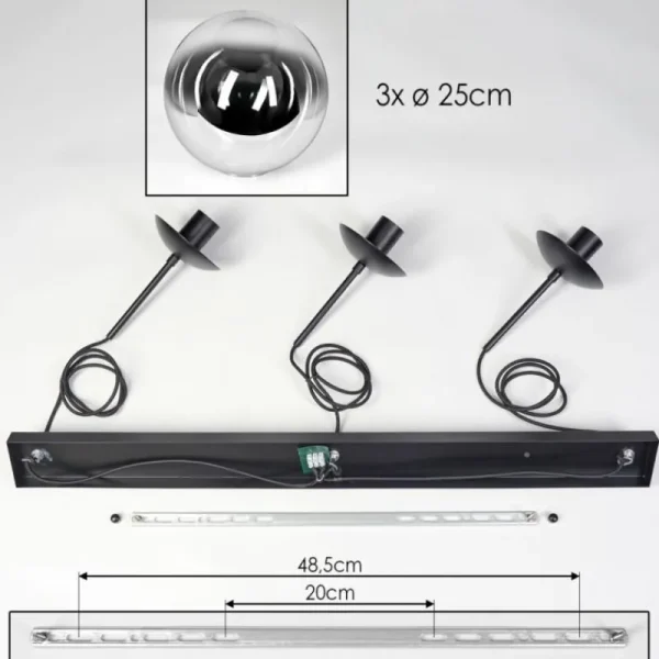 hofstein Gastor Suspension, Boule lumineuse, Suspension Chrome, Clair, Fumé, 3 lumières* Lampes Modernes