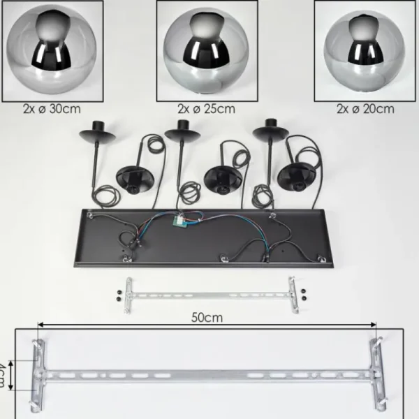 hofstein Gastor Suspension, Boule lumineuse, Suspension Fumé, 6 lumières* Lampes Modernes