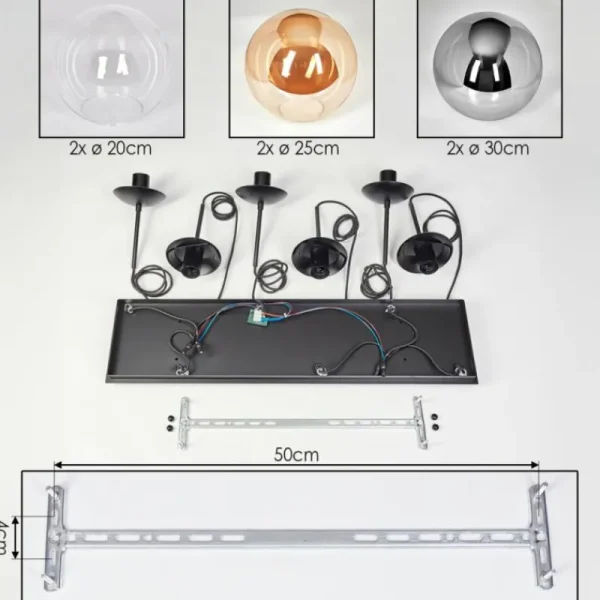 hofstein Gastor Suspension, Boule lumineuse, Suspension Ambre, Clair, Fumé, 6 lumières* Lampes Modernes