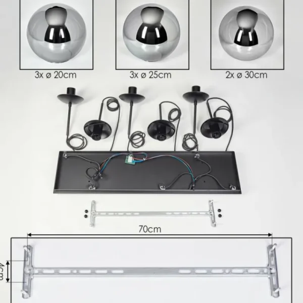 hofstein Gastor Suspension, Boule lumineuse, Suspension Fumé, 8 lumières* Lampes Modernes