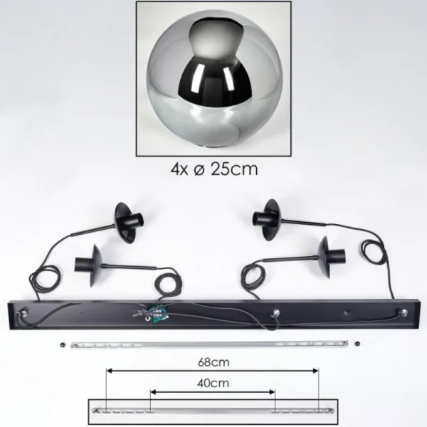 hofstein Gastor Suspension, Boule lumineuse, Suspension Fumé, 4 lumières* Lampes Modernes
