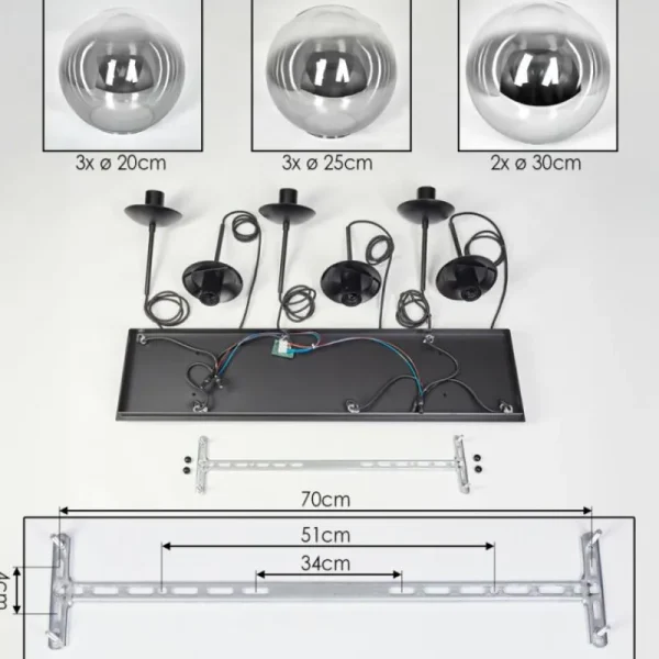 hofstein Gastor Suspension, Boule lumineuse, Suspension Clair, Fumé, 8 lumières* Lampes Modernes