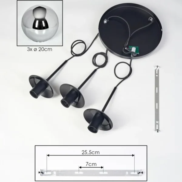 hofstein Gastor Suspension, Boule lumineuse Chrome, Fumé, 3 lumières* Lampes Modernes