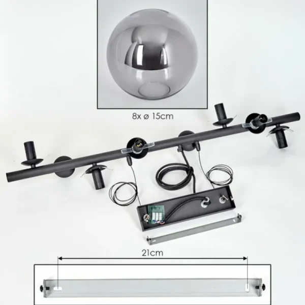 hofstein Gastor Suspension, Boule lumineuse, Suspension Fumé, 8 lumières* Lampes Modernes