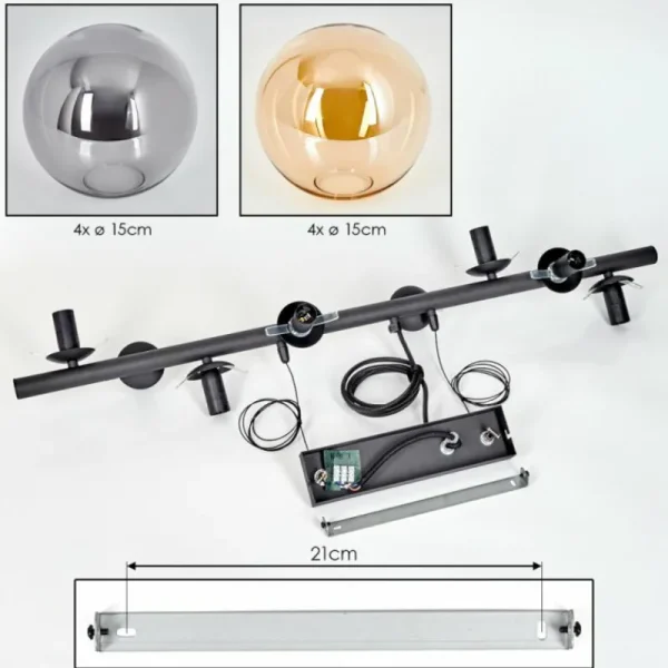 hofstein Gastor Suspension, Boule lumineuse, Suspension Ambre, Fumé, 8 lumières* Lampes Modernes