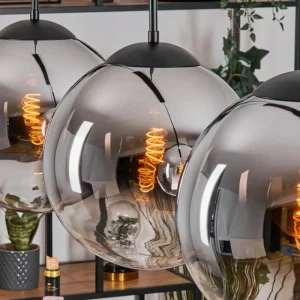 hofstein Gastor Suspension, Boule lumineuse, Suspension Chrome, Clair, Fumé, 4 lumières* Lampes Modernes