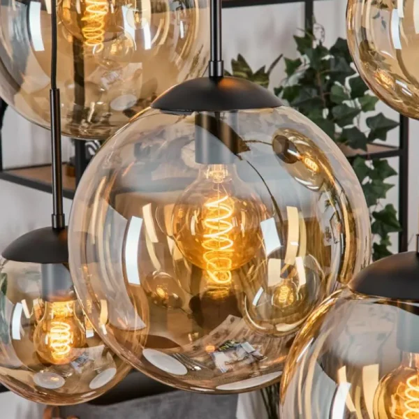 hofstein Gastor Suspension, Boule lumineuse, Suspension Ambre, 6 lumières* Lampes En Verre