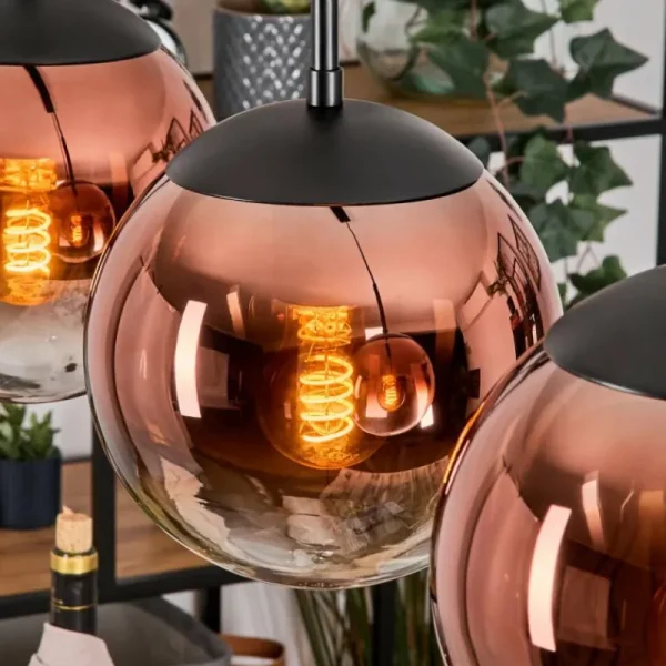 hofstein Gastor Suspension, Boule lumineuse, Suspension 20 cm Clair, Cuivré, 3 lumières* Lampes En Verre