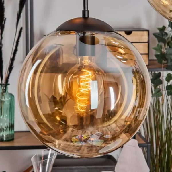 hofstein Gastor Suspension, Boule lumineuse 45 cm Noir, 5 lumières* Lampes En Verre