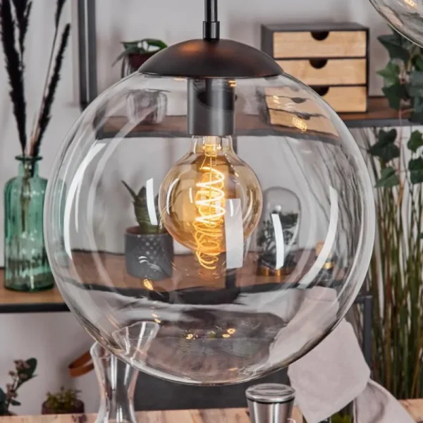 hofstein Gastor Suspension, Boule lumineuse 45 cm Noir, 5 lumières* Lampes En Verre