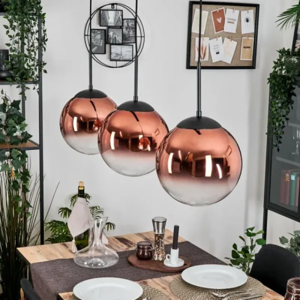 hofstein Gastor Suspension, Boule lumineuse, Suspension Clair, Cuivré, 3 lumières* Lampes En Verre