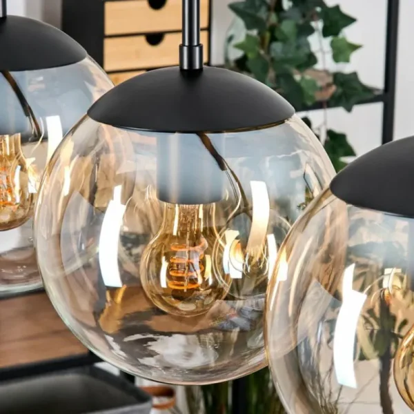 hofstein Gastor Suspension, Boule lumineuse, Suspension Ambre, Clair, 5 lumières* Lampes En Verre