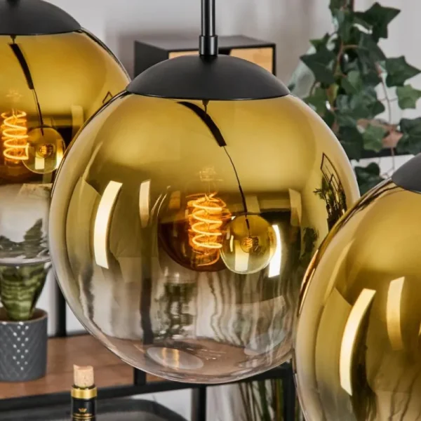 hofstein Gastor Suspension, Boule lumineuse, Suspension Or, Clair, 3 lumières* Lampes En Verre