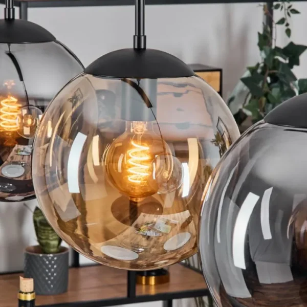 hofstein Gastor Suspension, Boule lumineuse, Suspension Ambre, Fumé, 3 lumières* Lampes Modernes