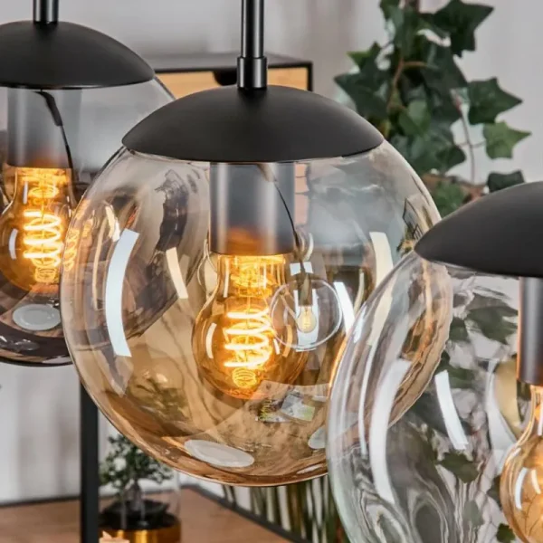 hofstein Gastor Suspension, Boule lumineuse Ambre, Clair, Fumé, 3 lumières* Lampes Modernes