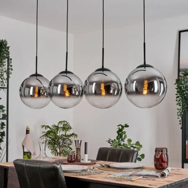 hofstein Gastor Suspension, Boule lumineuse, Suspension Chrome, Clair, Fumé, 4 lumières* Lampes Modernes