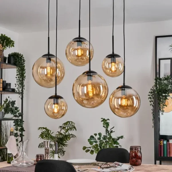 hofstein Gastor Suspension, Boule lumineuse, Suspension Ambre, 6 lumières* Lampes En Verre