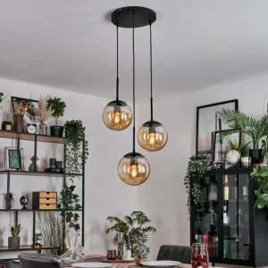 hofstein Gastor Suspension, Boule lumineuse 30 cm Ambre, 3 lumières* Lampes En Verre
