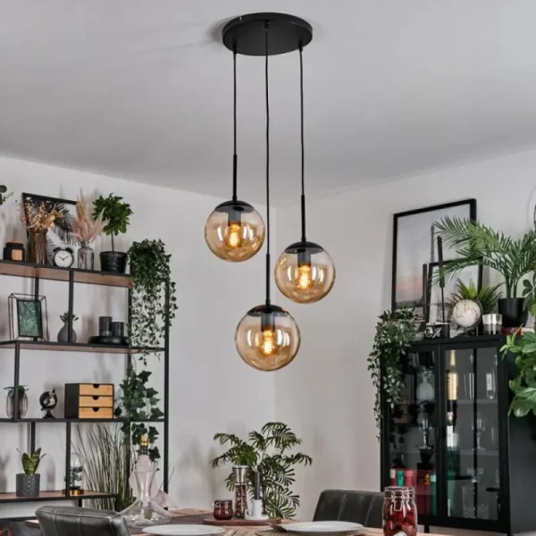 hofstein Gastor Suspension, Boule lumineuse 30 cm Ambre, 3 lumières* Lampes En Verre