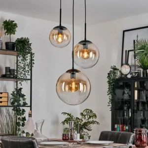 hofstein Gastor Suspension, Boule lumineuse, Suspension 30 cm Ambre, Clair, 3 lumières* Lampes En Verre