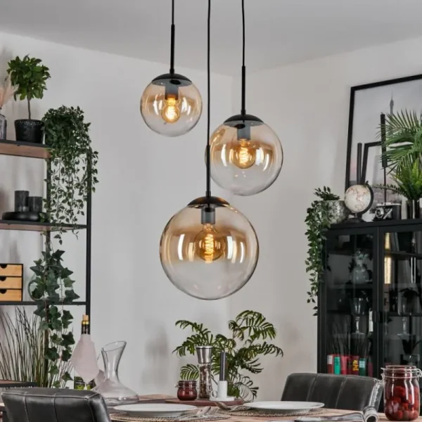 hofstein Gastor Suspension, Boule lumineuse, Suspension 30 cm Ambre, Clair, 3 lumières* Lampes En Verre