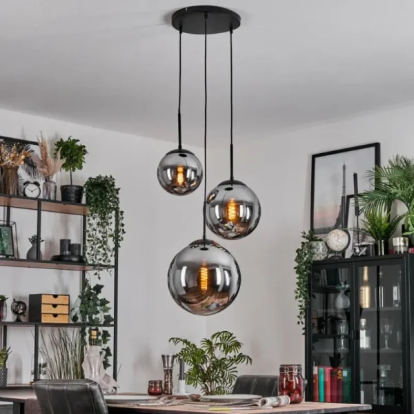 hofstein Gastor Suspension, Boule lumineuse 30 cm Fumé, 3 lumières* Lampes Modernes