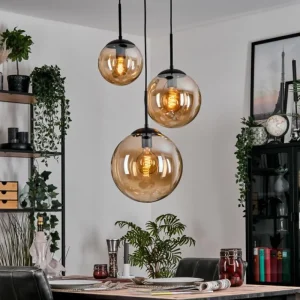 hofstein Gastor Suspension, Boule lumineuse Ambre, 3 lumières* Lampes En Verre