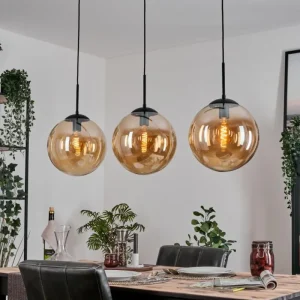 hofstein Gastor Suspension, Boule lumineuse, Suspension Ambre, 3 lumières* Lampes En Verre