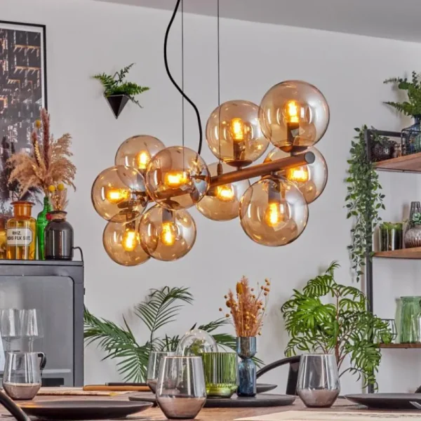 hofstein Gastor Suspension, Boule lumineuse, Suspension Ambre, 10 lumières* Lampes En Verre