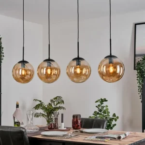 hofstein Gastor Suspension, Boule lumineuse, Suspension Ambre, 4 lumières* Lampes En Verre