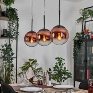 hofstein Gastor Suspension, Boule lumineuse, Suspension 20 cm Clair, Cuivré, 3 lumières* Lampes En Verre