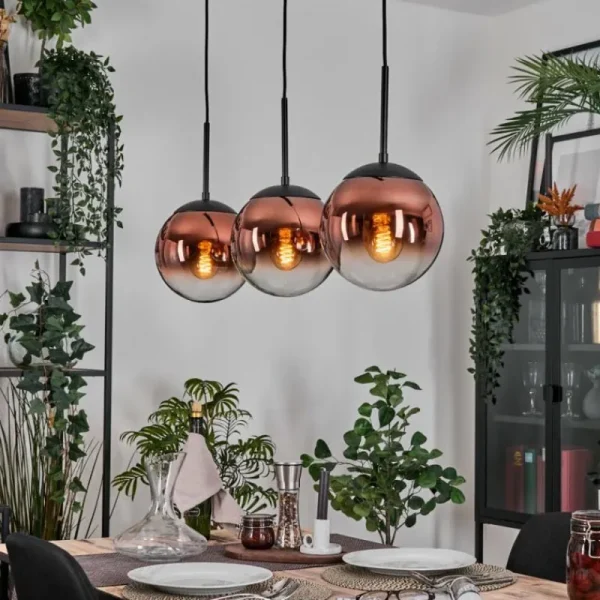hofstein Gastor Suspension, Boule lumineuse, Suspension 20 cm Clair, Cuivré, 3 lumières* Lampes En Verre