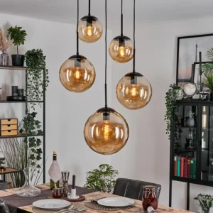 hofstein Gastor Suspension, Boule lumineuse 45 cm Noir, 5 lumières* Lampes En Verre