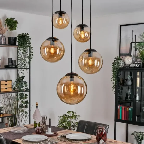 hofstein Gastor Suspension, Boule lumineuse 45 cm Noir, 5 lumières* Lampes En Verre