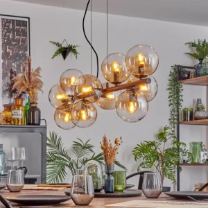 hofstein Gastor Suspension, Boule lumineuse, Suspension Ambre, Clair, 10 lumières* Lampes En Verre