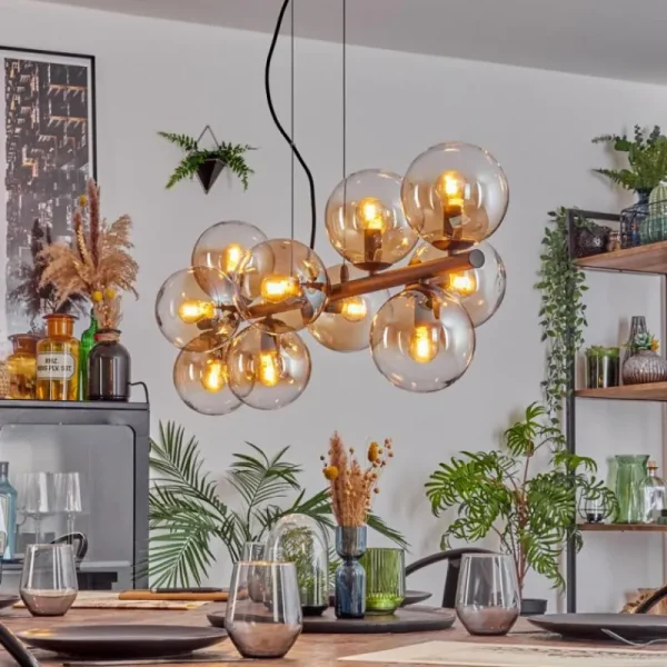 hofstein Gastor Suspension, Boule lumineuse, Suspension Ambre, Clair, 10 lumières* Lampes En Verre