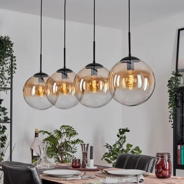 hofstein Gastor Suspension, Boule lumineuse, Suspension Ambre, Clair, 4 lumières* Lampes En Verre