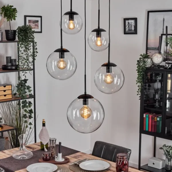 hofstein Gastor Suspension, Boule lumineuse 45 cm Noir, 5 lumières* Lampes En Verre