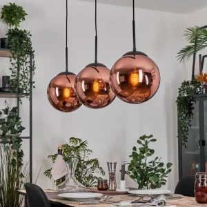 hofstein Gastor Suspension, Boule lumineuse, Suspension Cuivré, 3 lumières* Lampes En Verre