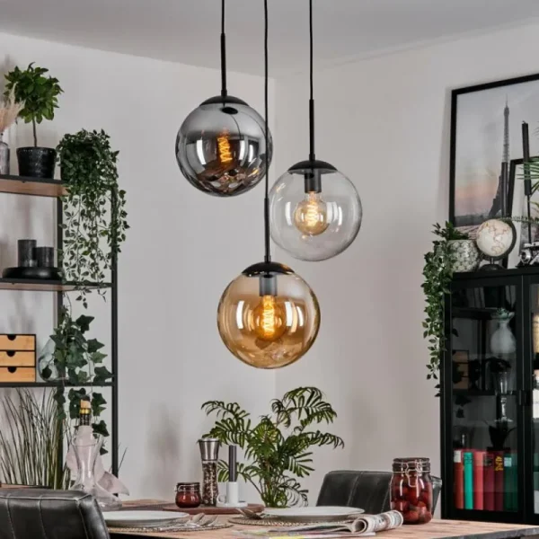 hofstein Gastor Suspension, Boule lumineuse Ambre, Clair, Fumé, 3 lumières* Lampes Modernes