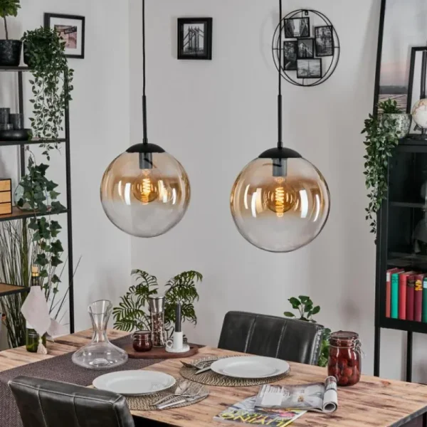 hofstein Gastor Suspension, Boule lumineuse Noir, 2 lumières* Lampes En Verre