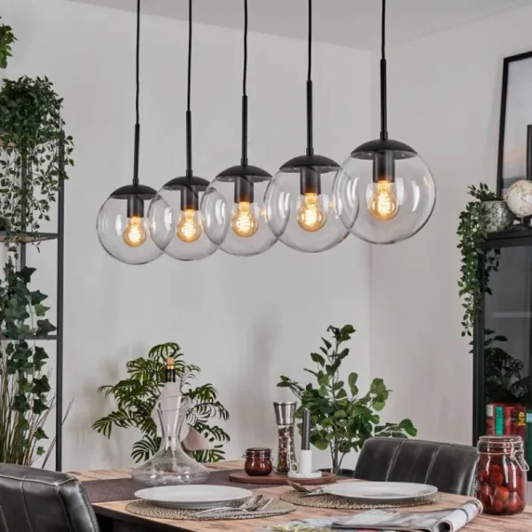 hofstein Gastor Suspension, Boule lumineuse, Suspension Clair, 5 lumières* Lampes En Verre