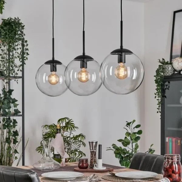 hofstein Gastor Suspension, Boule lumineuse Noir, 3 lumières* Lampes En Verre