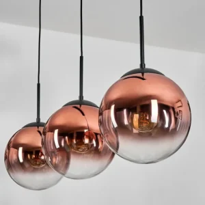 hofstein Gastor Suspension, Boule lumineuse, Suspension Clair, Cuivré, 3 lumières* Lampes En Verre