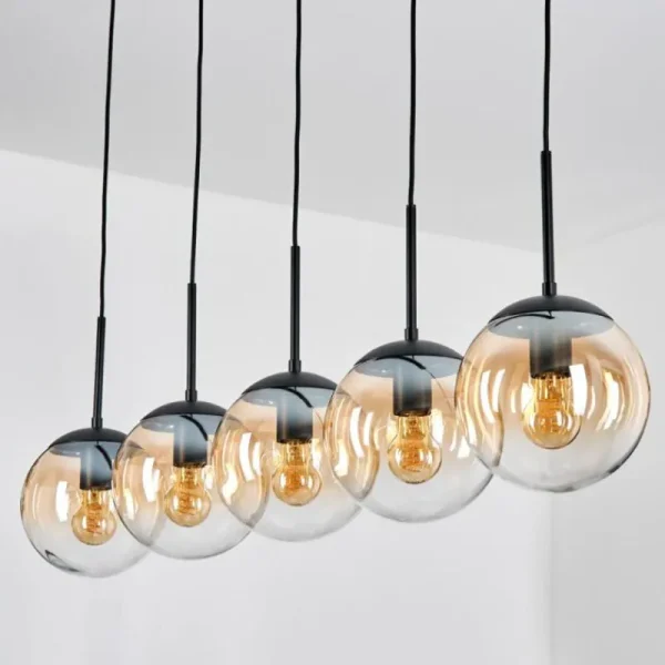 hofstein Gastor Suspension, Boule lumineuse, Suspension Ambre, Clair, 5 lumières* Lampes En Verre