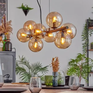 hofstein Gastor Suspension, Boule lumineuse, Suspension Ambre, 8 lumières* Lampes En Verre