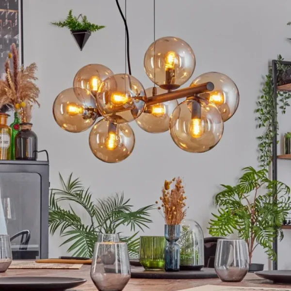 hofstein Gastor Suspension, Boule lumineuse, Suspension Ambre, 8 lumières* Lampes En Verre