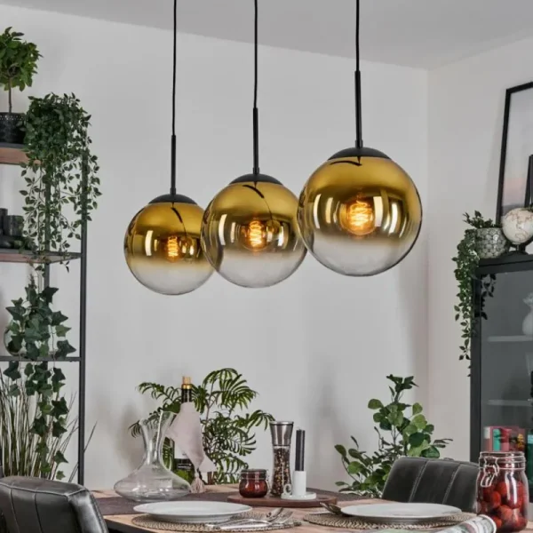hofstein Gastor Suspension, Boule lumineuse, Suspension Or, Clair, 3 lumières* Lampes En Verre